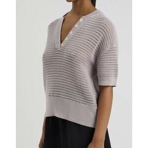 Varley Women's Lilac 100% Cotton Callie Knit Top V Neck Size Small Short Sleeve